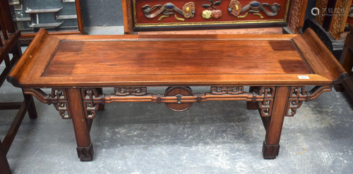 A 19TH CENTURY CHINESE HARDWOOD CARVED RECTANGULAR LOW TABLE...