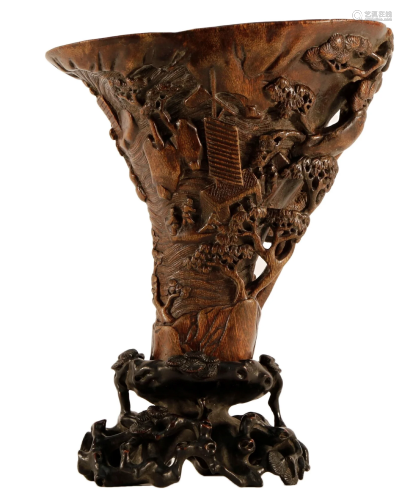 Eaglewood Cup Carved with Landscape Character