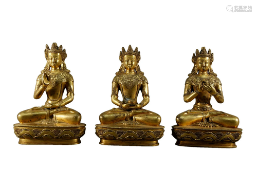 A Set of Gilt-Bronze Figures of Bodhisattva