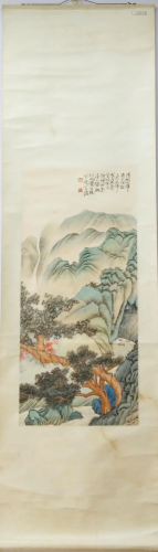 A Chinese Ink Painting Hanging Scroll By He Tianjian