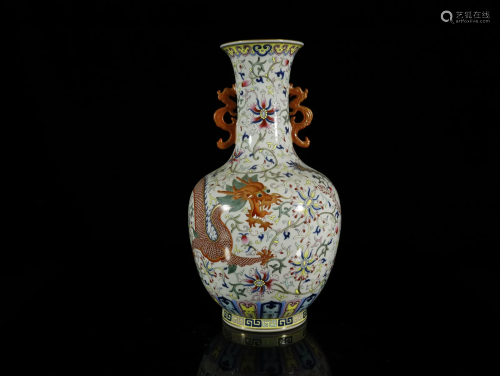 A Top Famille-rose Handle Vase