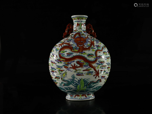 A Magnificent Doucai Dragon Pattern ' Moon' Vase