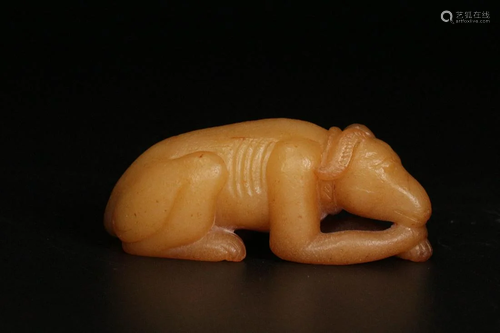 A Hetian Yellow Jade Recumbent Hound