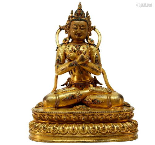 A Delicate Gilt-bronze Avalokitesvara