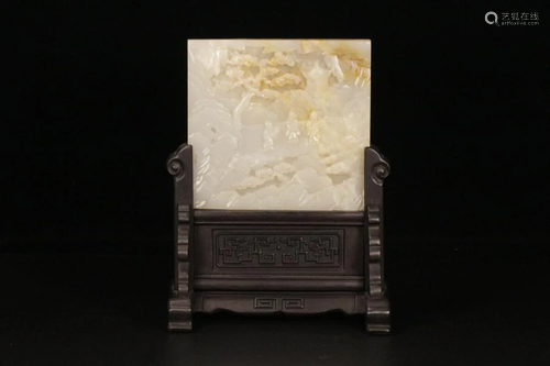 A Zitanwood Hetian Jade-Inlaid Table Screen