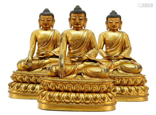 A Fine Gilt-bronze Buddhist Trinity