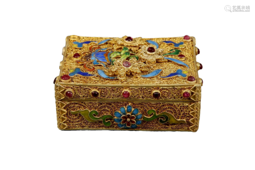A Gilt-Bronze Blue Enameled Various Ornament-Inlaid Box