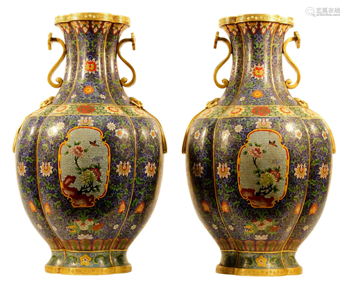 A Pair Of Cloisonne 'Flower' Vases