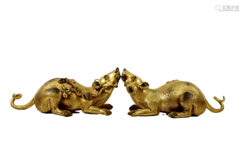 Two Gilt Bronze Mouse Miniatures
