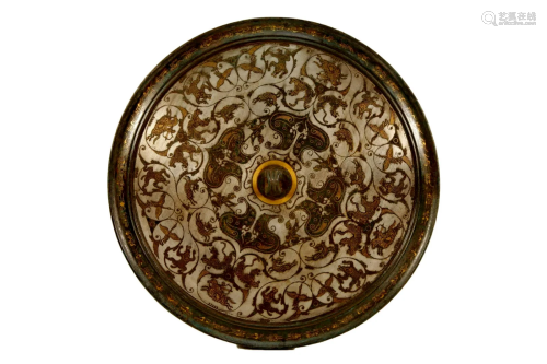 A Bronze Inlaid Silver And Gold 'Beast' Mirror