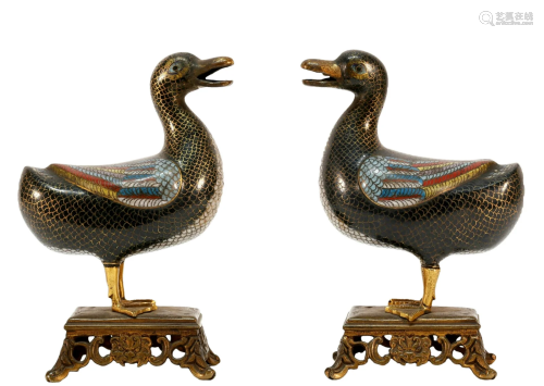 A Pair of Cloisonne 'Duck' Ornaments