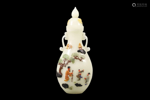 A White Jade Hardstone-Embellished 'Figure' Vase
