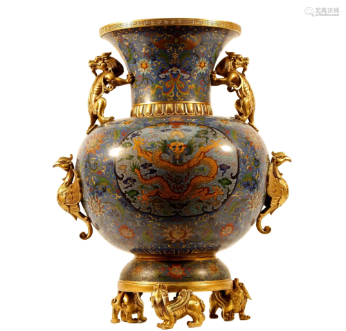 A Cloisonne 'Dragon and Phoenix' Vase