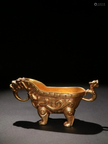 A Gilt-Bronze 'Dragon' Ritual Cup