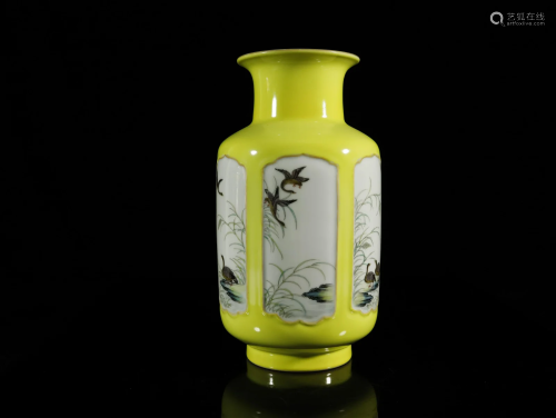 A Fine Yellow Glazed Famille-rose Vase