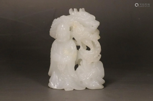 A Hetian Jade Figure Of Arhat And A Dragon