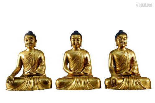 A Gilt-Bronze Buddha Group