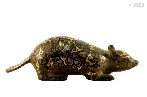 A Bronze Inlaid Silver And Gold 'Mouse' Ornament