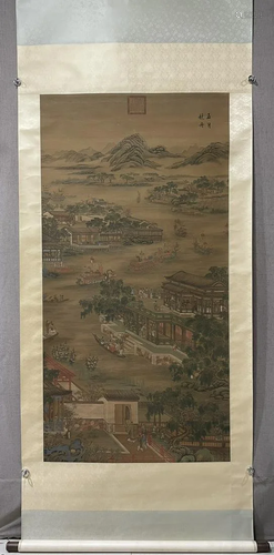 A Chinese Ink Painting Hanging Scroll By Lang Shining