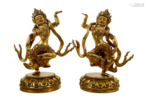 Two Gilt Bronze Buddhist Figures of Bodhisattva