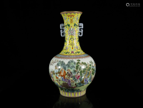 A Delicate Yellow Ground Enamel Vase