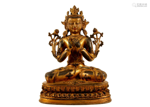 A Gilt Bronze Figure Of Tara