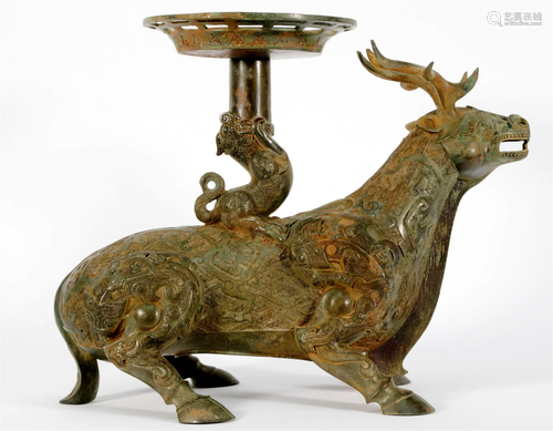 A Bronze 'Deer' Candlestick