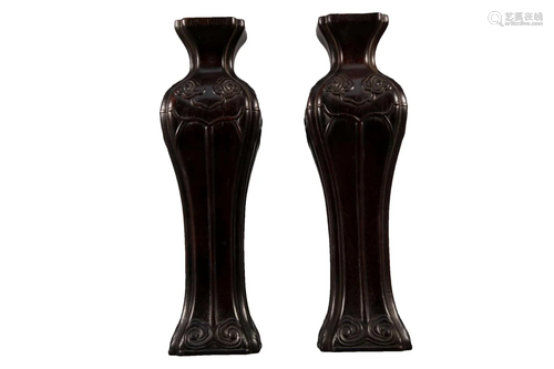 A Pair Of Tall Zitanwood 'Ruyi' Vases