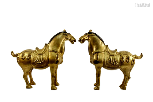 Two Gilt Bronze Horse Statuettes