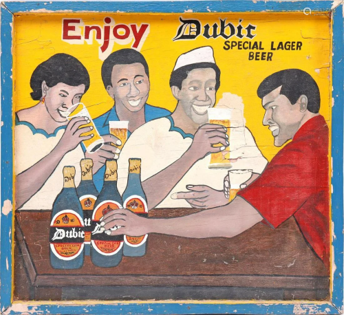 Old advertising sign Enjoy Dubic special lager bear