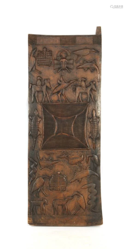 Wooden door with a decorated depiction