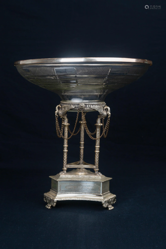 FRENCH SILVER AND CRYSTAL FRUIT PLAT, 18TH CENTURY