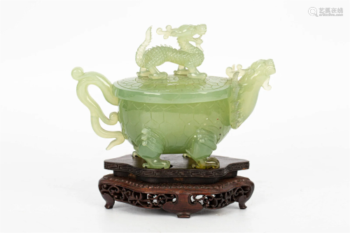 JADE DRAGON CARVED POT, 20TH CENTURY