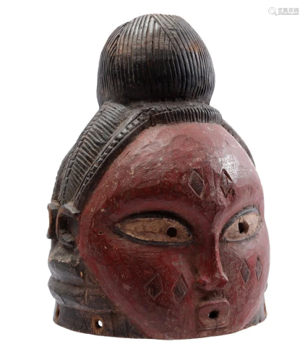 Wooden ceremonial Janus mask with 2 faces