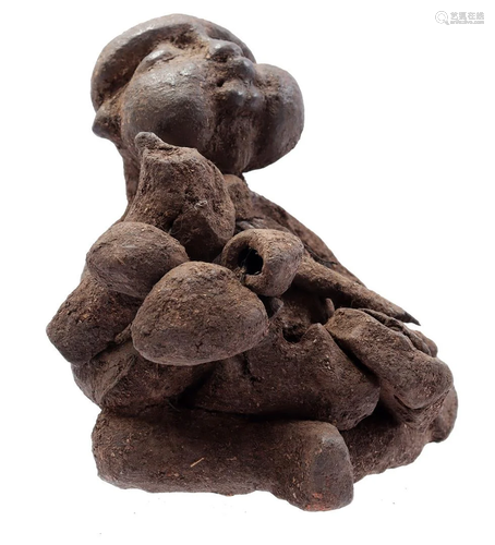 Ceramic ceremonial Mambila figurine decorated with bones