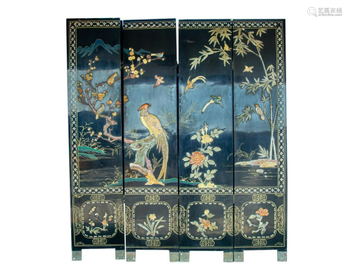 FOUR HANGING SCREENS WITH MOTHER-OF-PEARL INLAY, 20TH CENTUR...