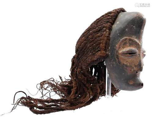 Wooden ceremonial mask with flax wig