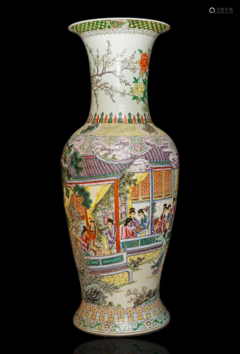 A FAMILLE ROSE 'DREAM OF RED MANSIONS' THEME VASE,...