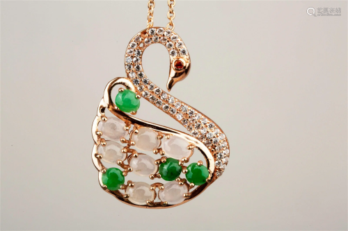 ROSE GOLD SWAN NECKLACE WITH JADEITE AND DIAMOND