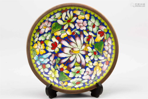 COPPER TIRE CLOISONNE ENAMEL PLATE, LATE QING DYNASTY