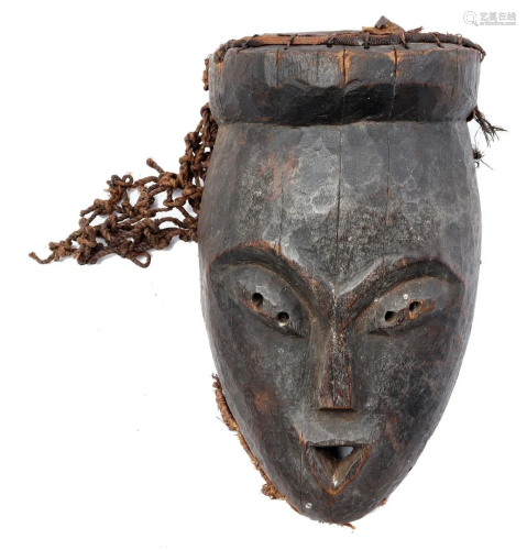 Wooden ceremonial mask with rope