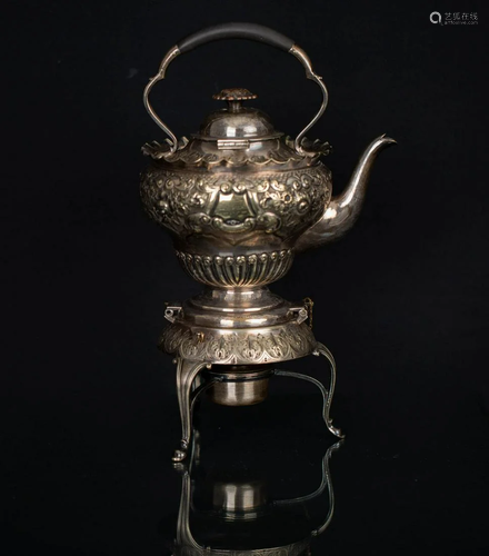 EUROPEAN SILVER TEAPOT, 20TH CENTURY