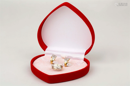 10K GOLD RING AND SILVER EARRING SET WITH DIAMONDS