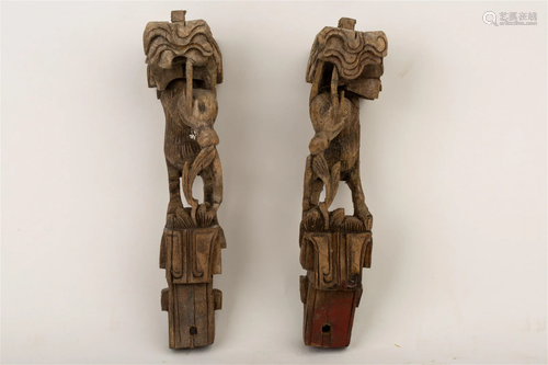 A PAIR OF WOODEN CARVING EAVES TABLE, LATE QING DYNASTY