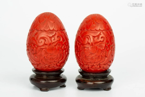 A SET OF LACQUER CARVED LUCKY EGGS, LATE QING/REPUBLIC OF CH...