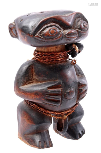 Wooden ceremonial Pygmy figurine, decorated