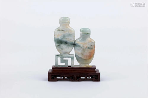 JADEITE TWIN BOTTLES, 20TH CENTURY