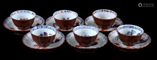6 porcelain cups and saucers with contoured rim