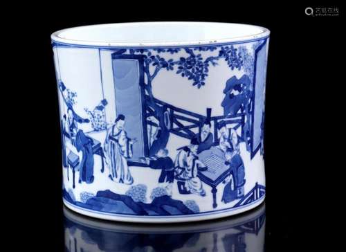 Porcelain brush pot with blue and white