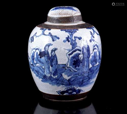 Porcelain lidded vase with blue